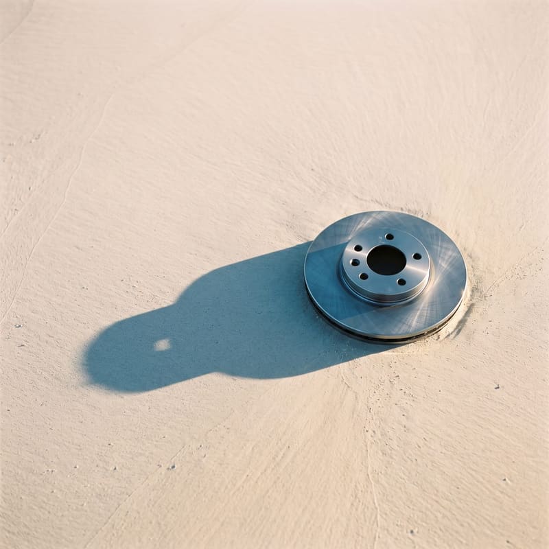 A car brake disc on sand at dawn
